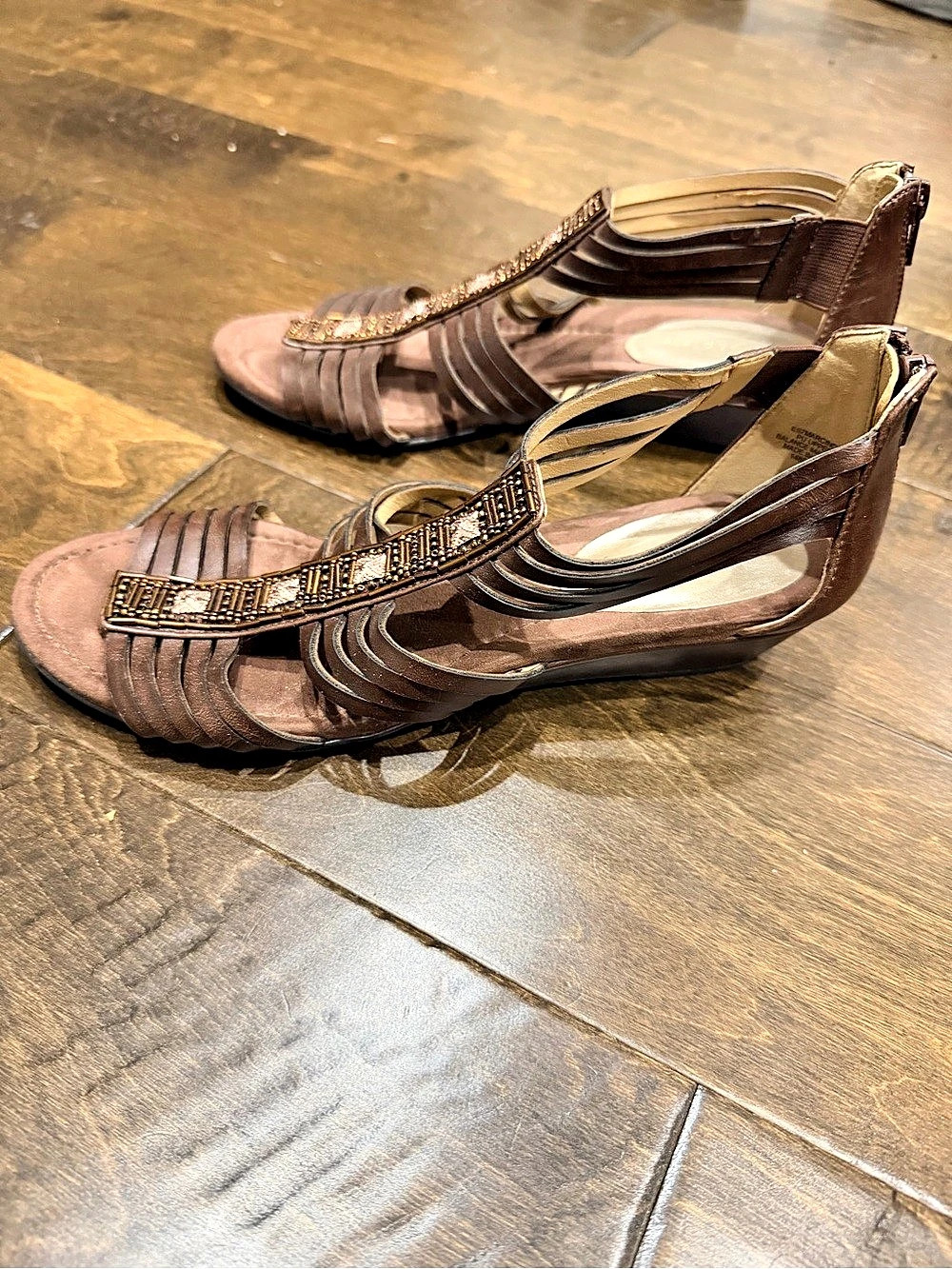 Easy Spirit Hazel Wedge Sandal Brown Embellished Strappy Sandals